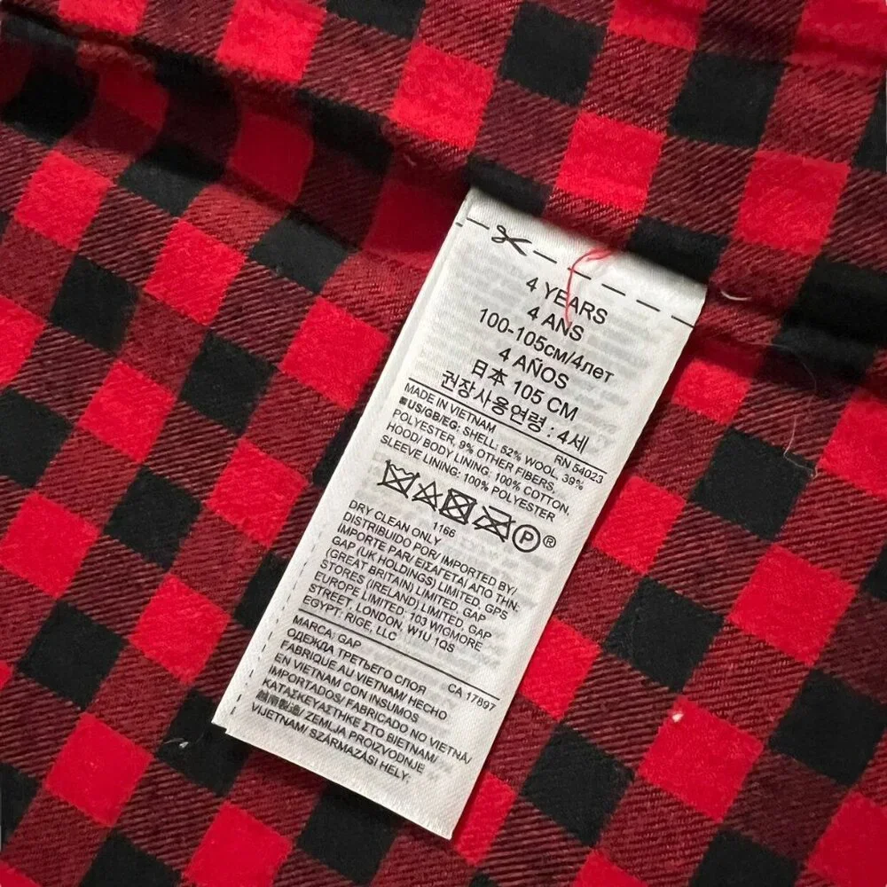 Baby Gap 4Y Red Wool Hooded Toggle Coat Peacoat